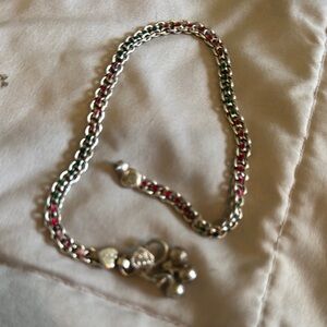Silver and Red Beaded Bracelet with Delicate Chain